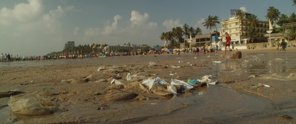 Trash on the sand beach