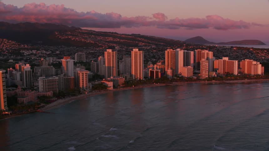 Tall buildings line the water