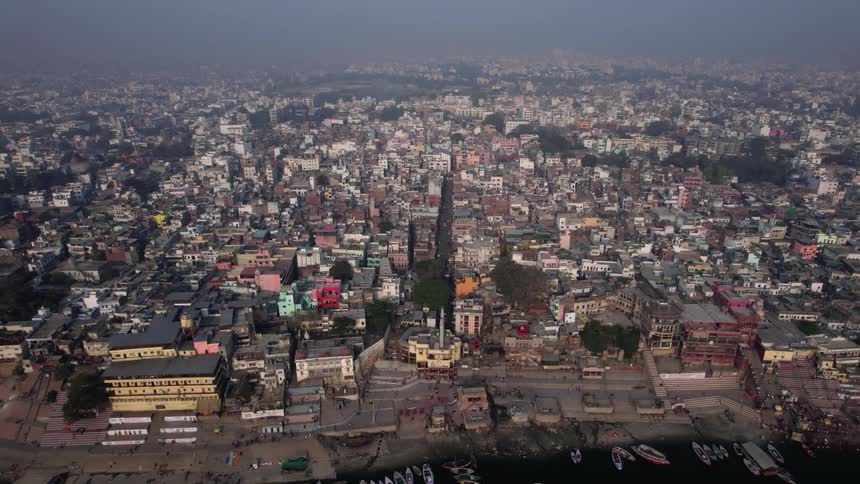 An aerial view of a dense third world city