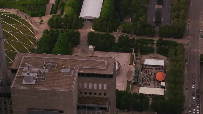 Aerial view of cloud gate and high rise buildings