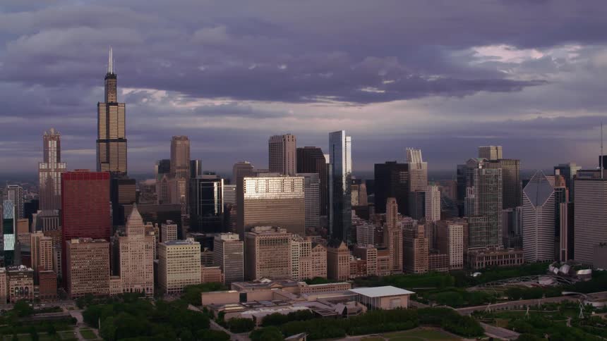 Aerial view of high rise buildings and skyscrapers in the city
