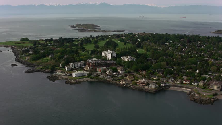 Aerial view of marina and islands