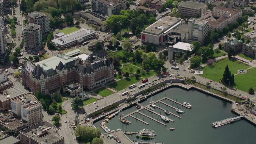 Aerial view of fairmont empress hotel and buildings in the city