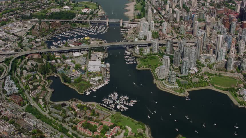 A large city separated by a river but connected by two bridges