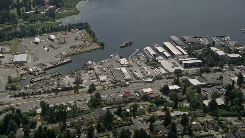 Approaching the Kenmore Air Harbor seaplane airport on Lake Washington Washington on a cloudy day