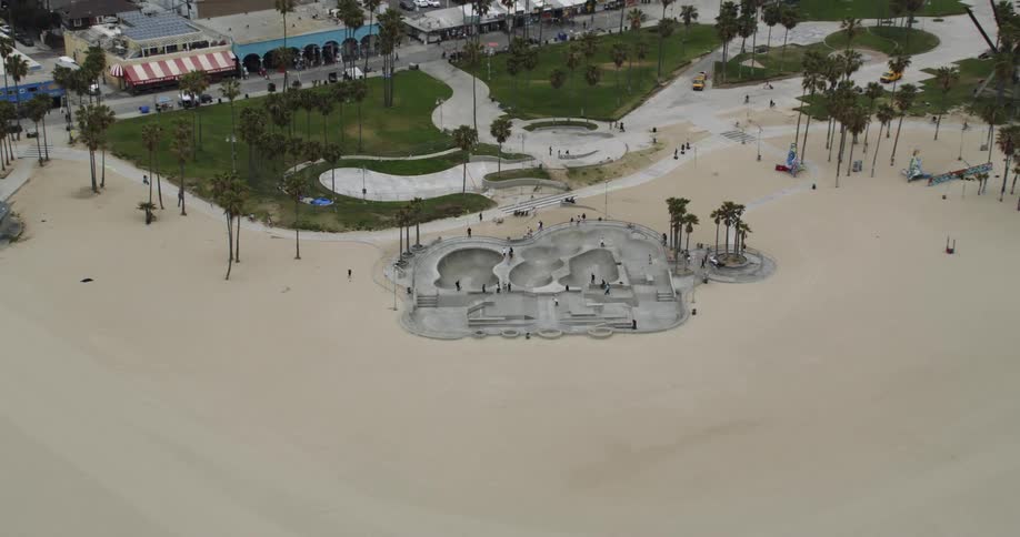 A skate park sits on the beach
