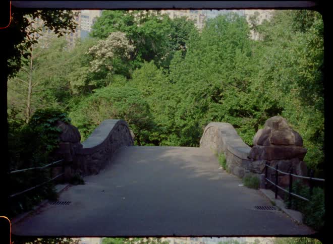 A stone bridge is in the park