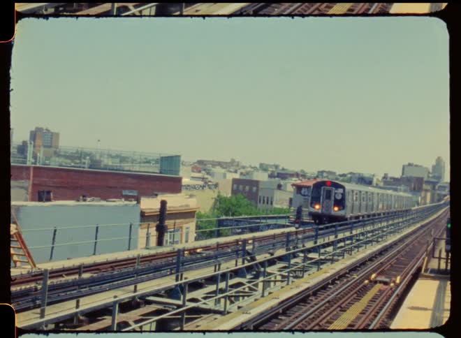 The train passes by the city