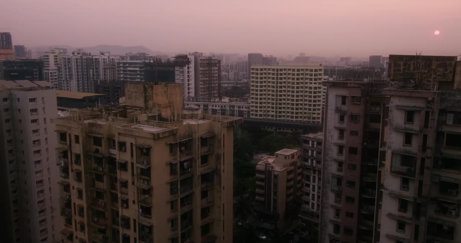 Empty old apartment buildings in the city