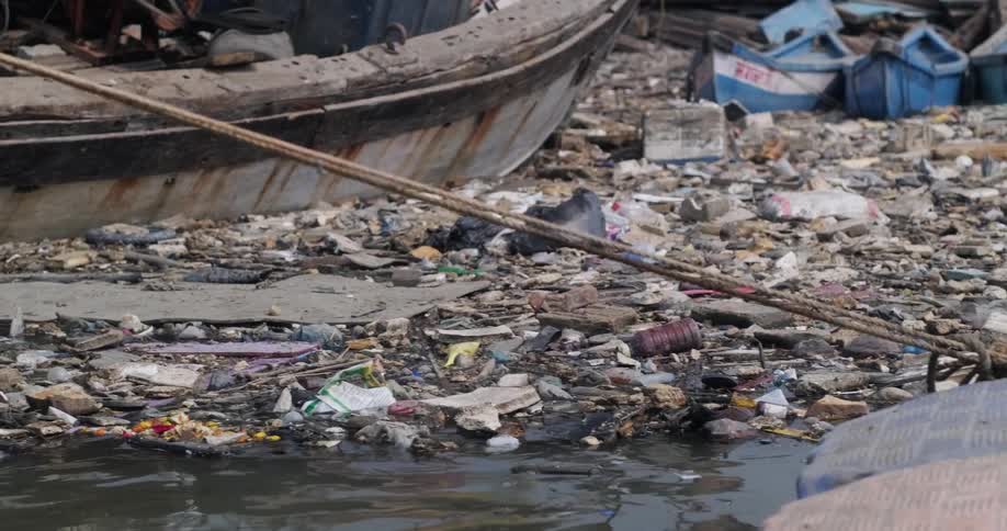 Boats on polluted water