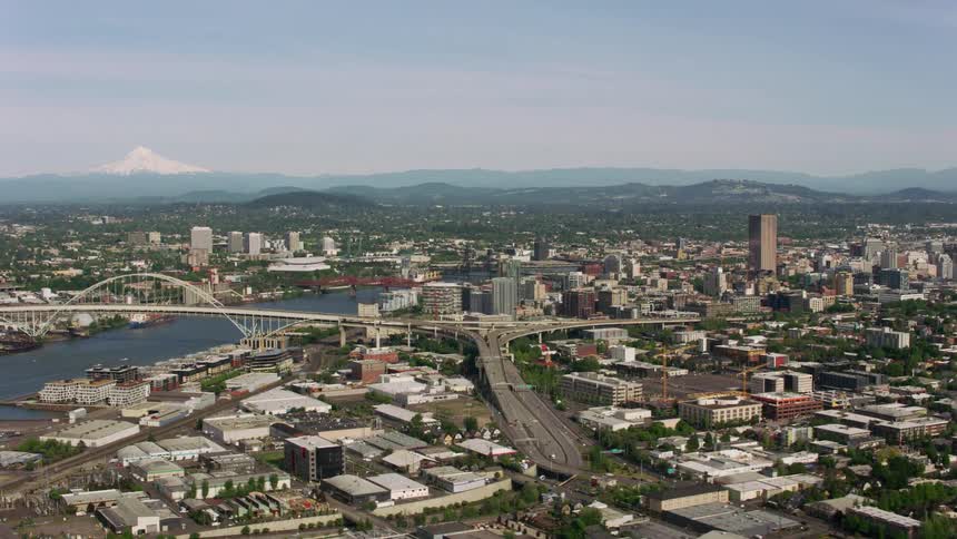The view is of the downtown area in the middle of the day