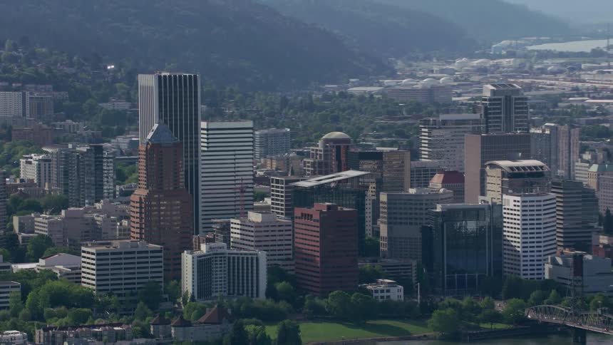 Skyscrapers of varying heights fill a city skyline