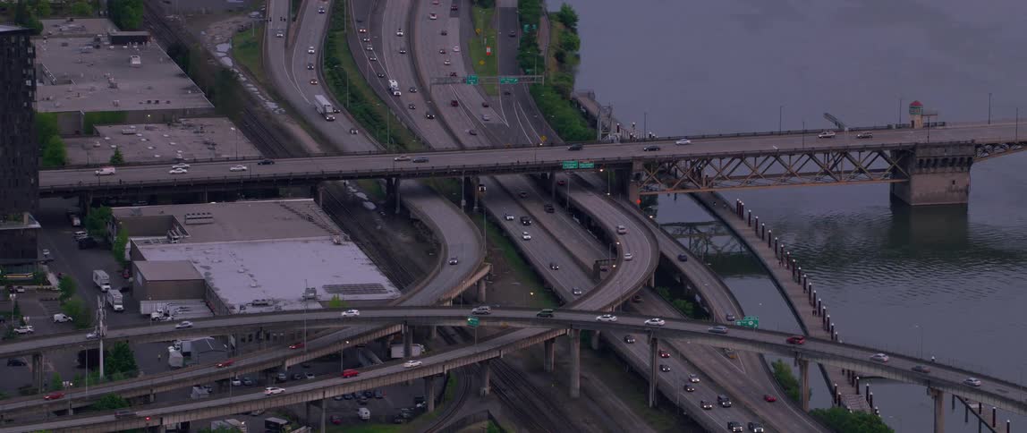 Several stretches of highway merging and crossing each other
