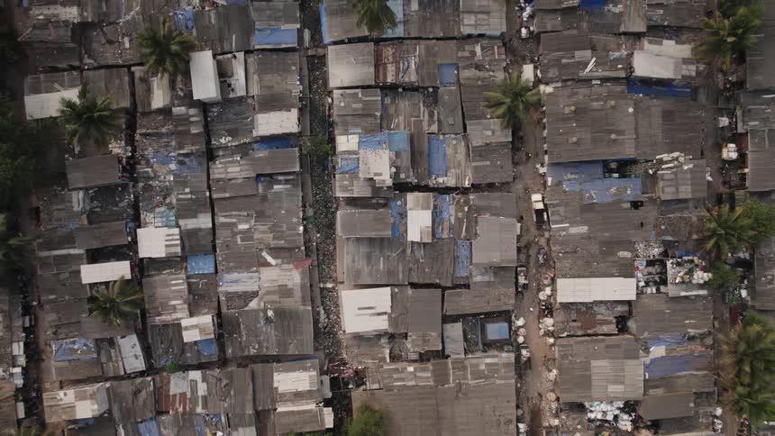 Aerial view of streets littered with trash and debris