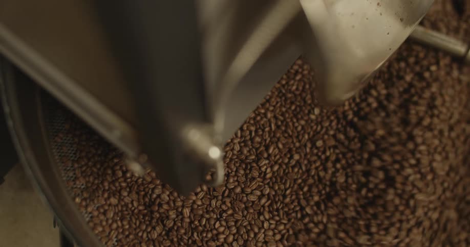 The view is of coffee beans that are in a factory