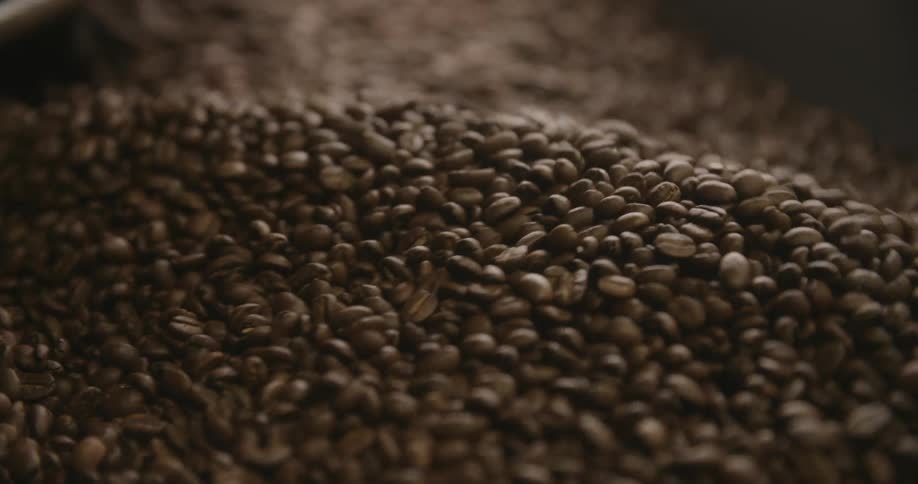 A machines arm mixes and turns coffee beans