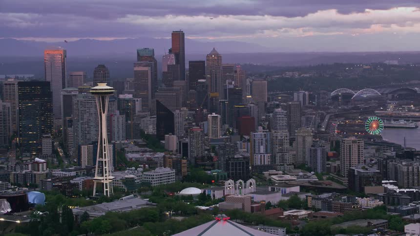 Aerial view of downtown skyline of the seaport city