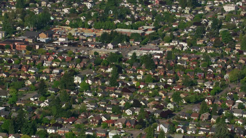 Aerial view of densely packed residential area