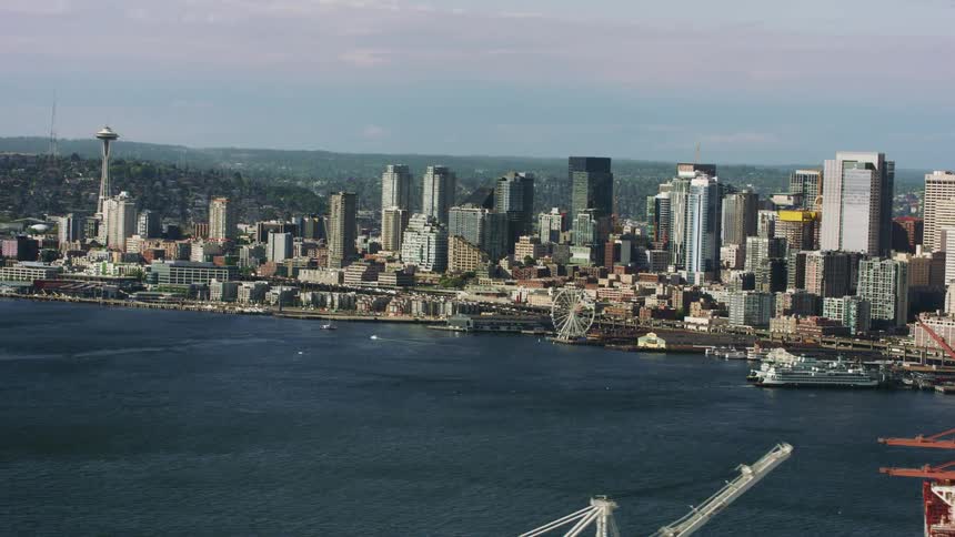 An aerial view of seattles waterfront architecture and harbor