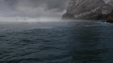 Ships sail in the rough waters ahead