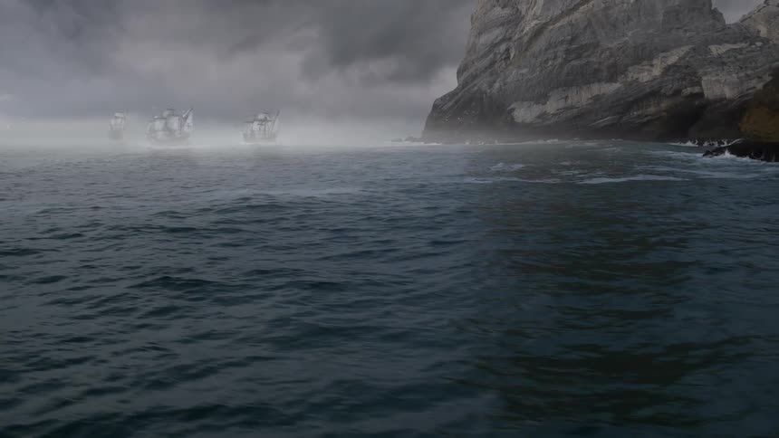 Ships sail in the rough waters ahead