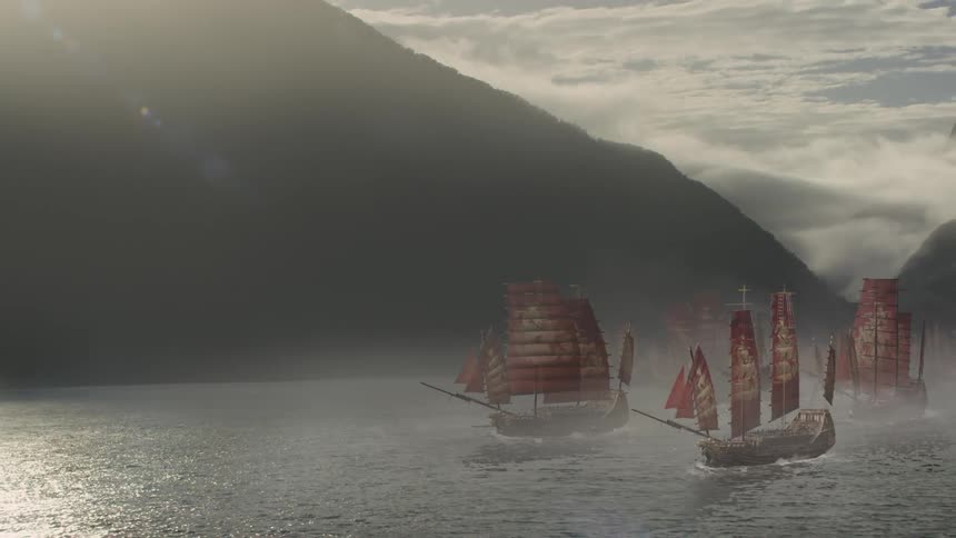 Boats sail together in the water