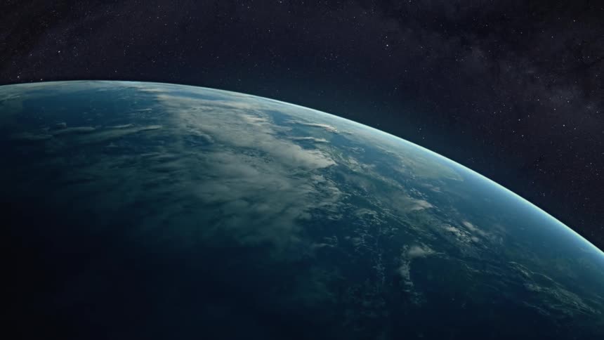 Small flashes are in the clouds below from orbit