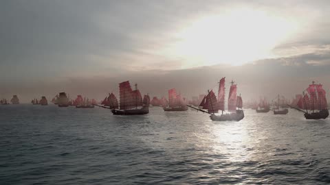 A fleet of oriental ships is sailing