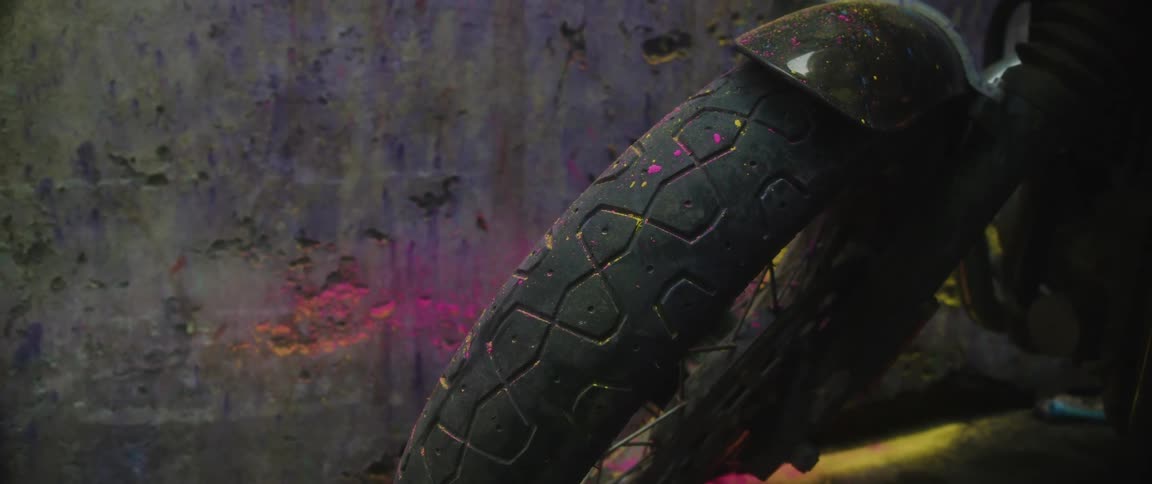 A bicycle tire tilted on its side