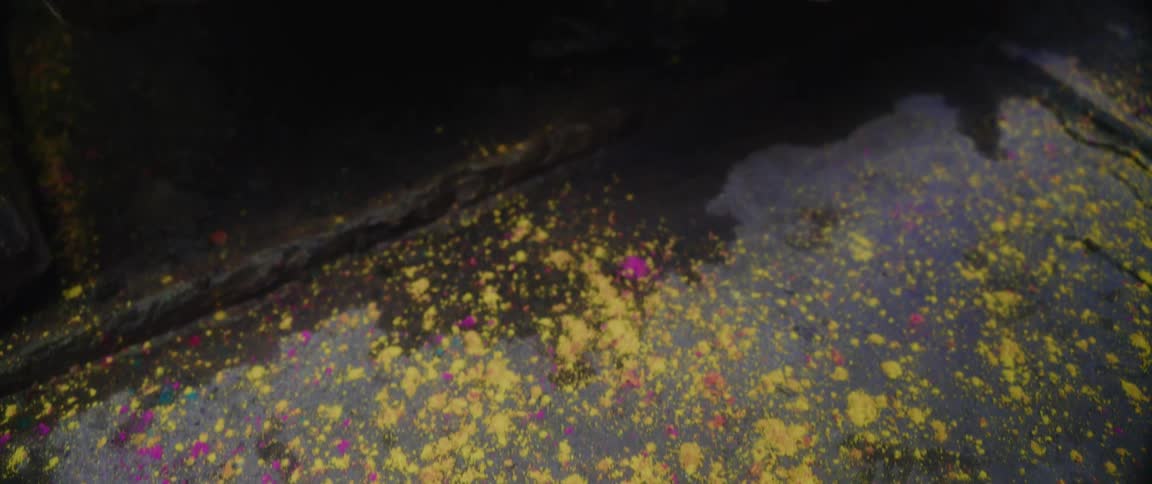 Different colored powders are on the landscape