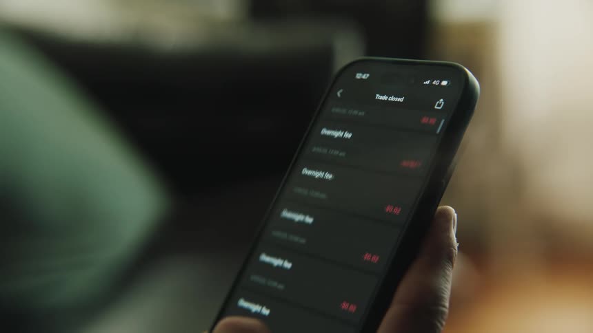 Someone using a smart phone app to scroll for stock prices