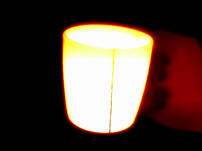 Close up of a cup of tea seen with infrared thermal imagery