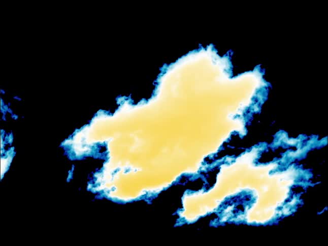 Infrared thermal imagery of birds flying in the sky under clouds at daytime