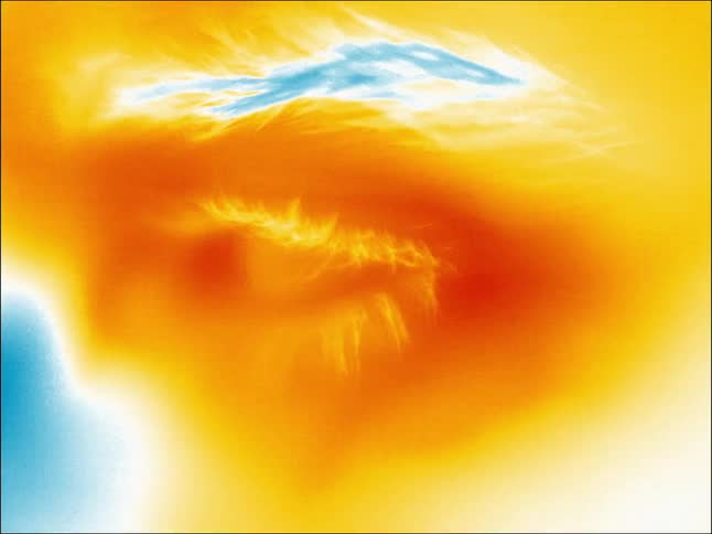 A closeup of a persons eye in infrared