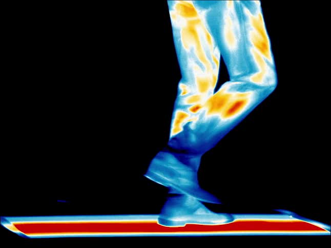 A person walking on a treadmill in infrared