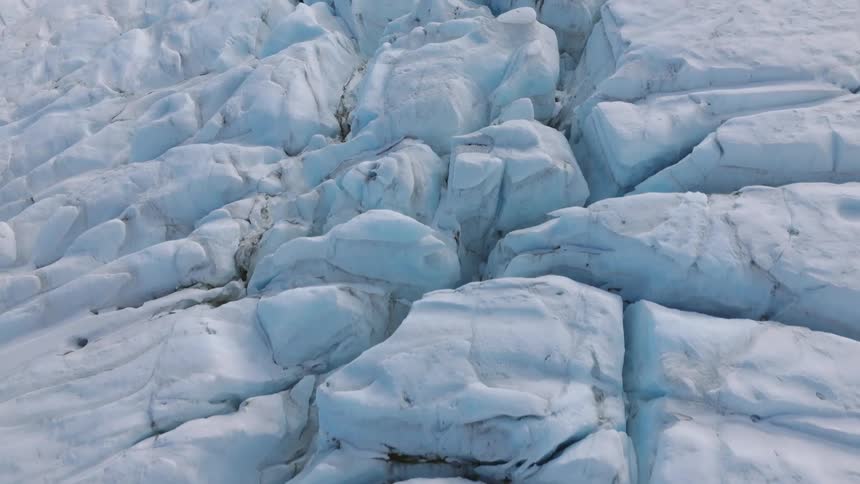 Aerial view of texture of ice cap glacier