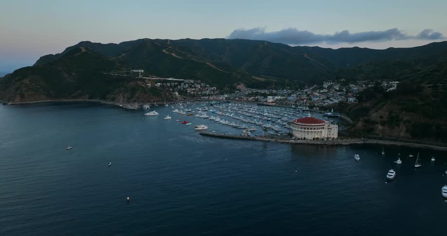 Aerial view of boats in a body of water is displayed