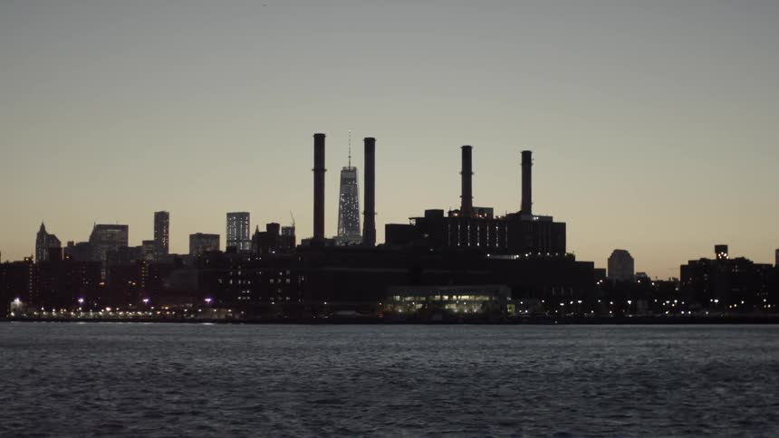 City skyline at dusk