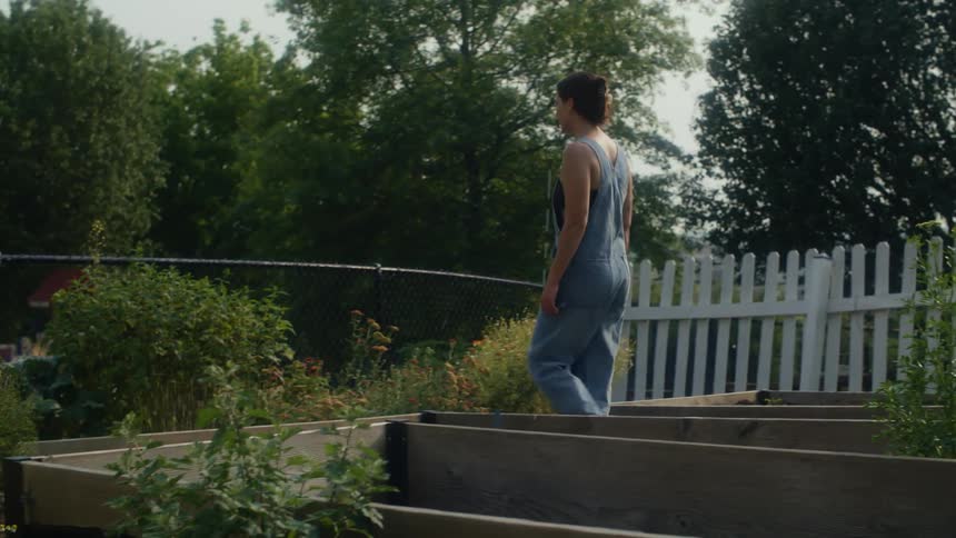 A young woman tending to her beautiful garden on a nice day