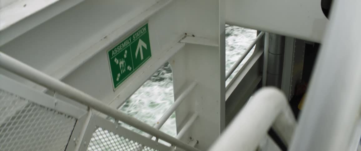A staircase on a ship at sea