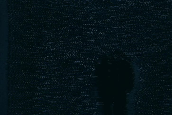 A shape moves on the static of the tv