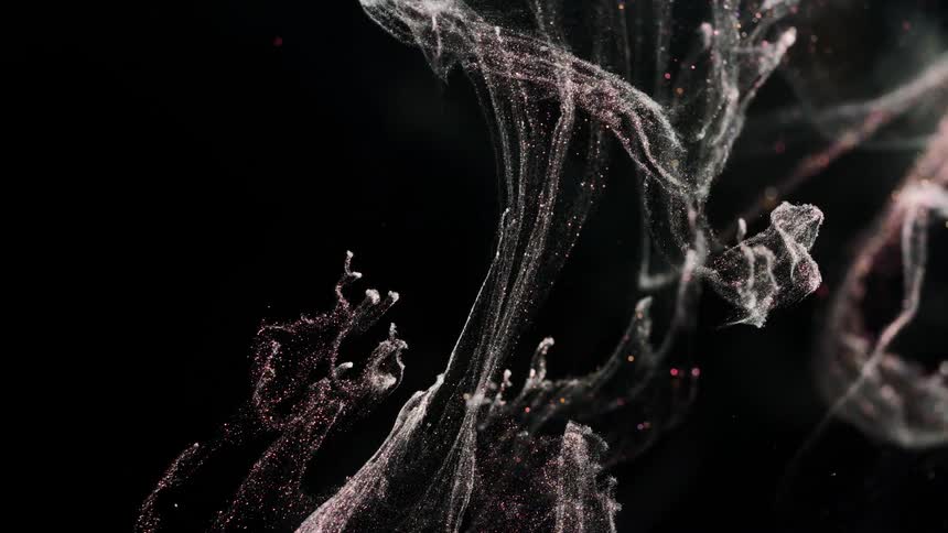 The sparkling smoke moves around in infinite space