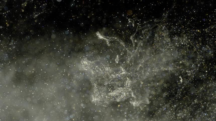 Pale filmy mass of particles floats across black scattered with spots