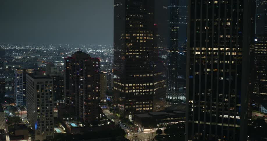 The city is brightly lit at night