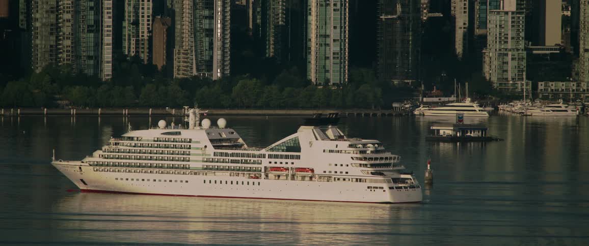 The cruise ship passes the city