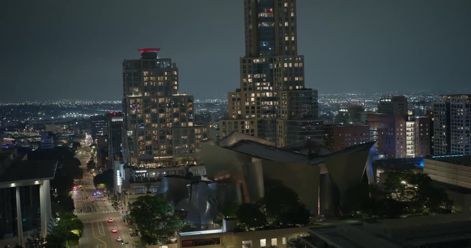 Aerial shot of a metropolitan city at night