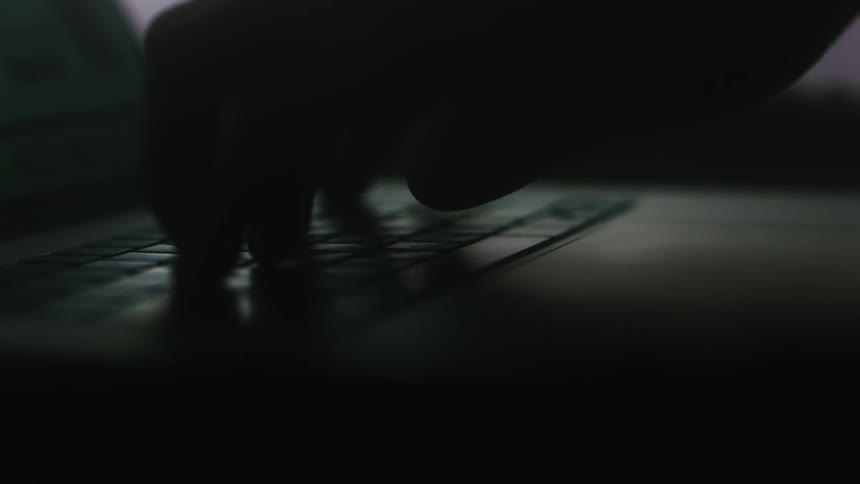 A person is typing on the laptop