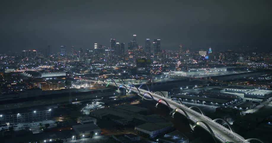 Night time aerial view of sixth street bridge - wide
