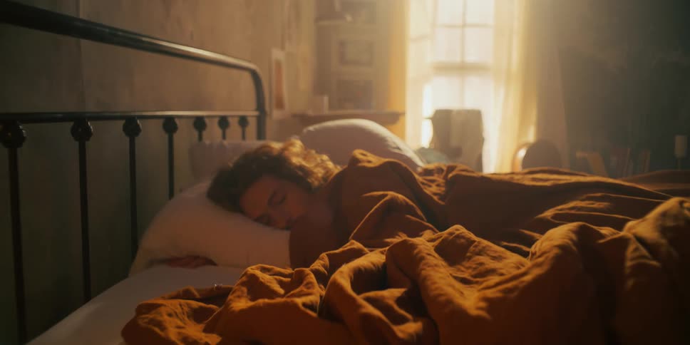 Man lying in his bed with brown blanket covering him