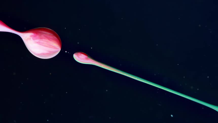 thick paint moves in oil and creates a ribbon which transforms into tiny planets